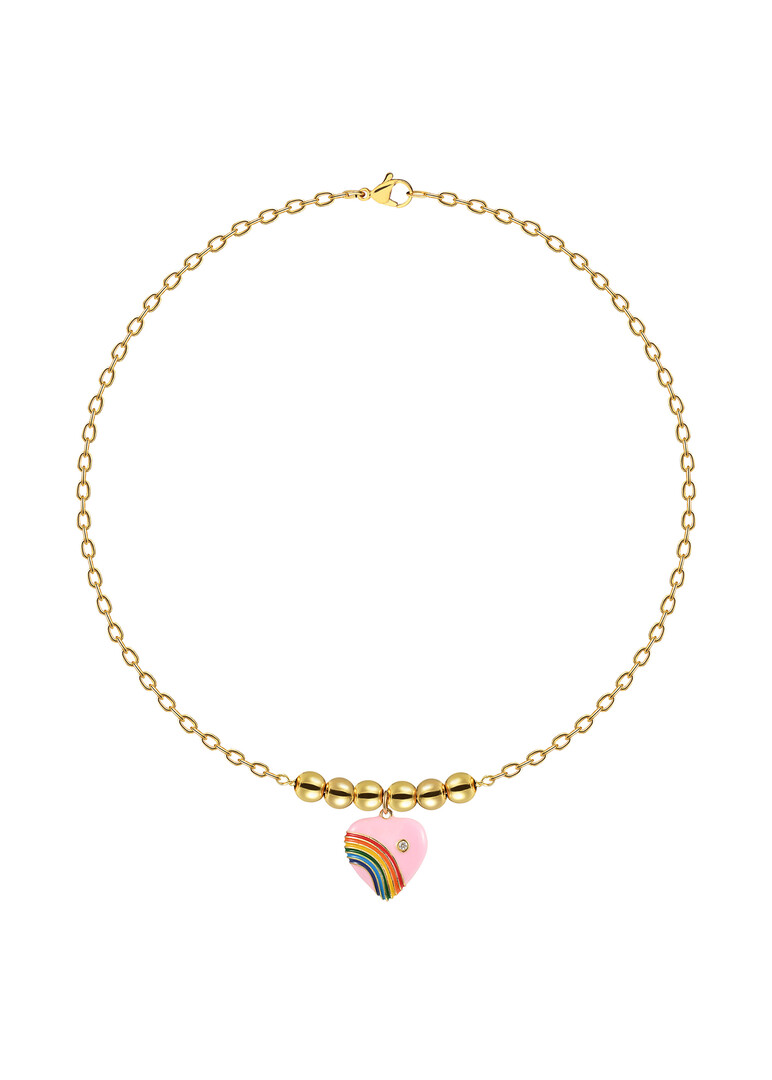 Золотистое колье Chain with Pink Heart Pendant