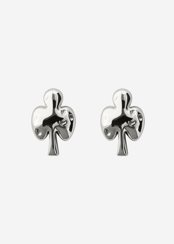 Пусеты OMUT Минималистичные серьги-пины LUCKY CLUBS из бронзы с покрытием родием