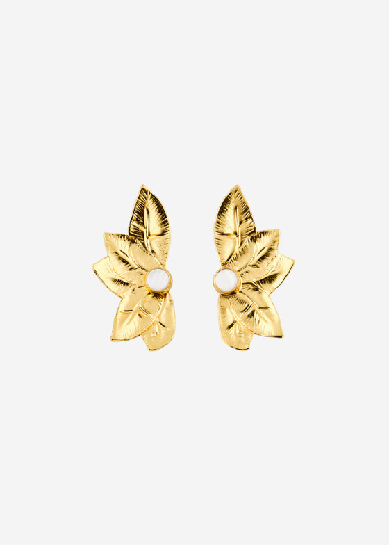 Акцентные серьги Tannum Позолоченные серьги-цветы с белым камнем