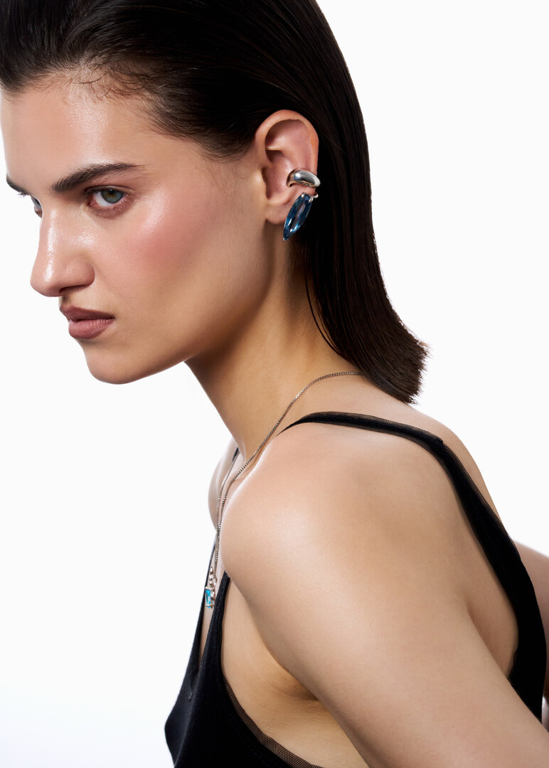 silver aquamarine cuff for the left ear