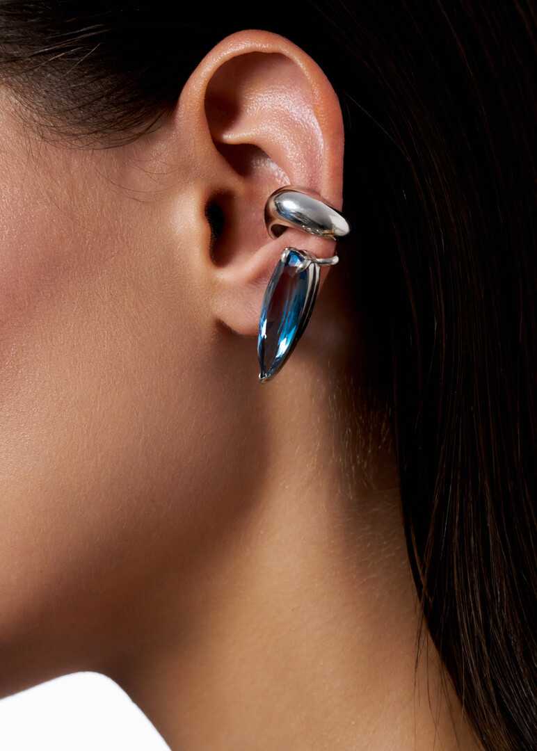 silver aquamarine cuff for the left ear
