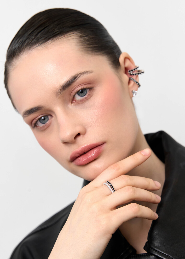 Silver ring with black cubic zirconia "Radiance"
