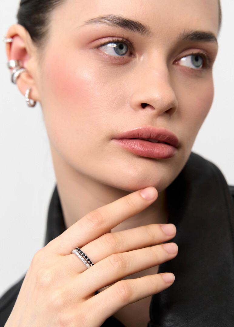Silver ring with black cubic zirconia "Radiance"