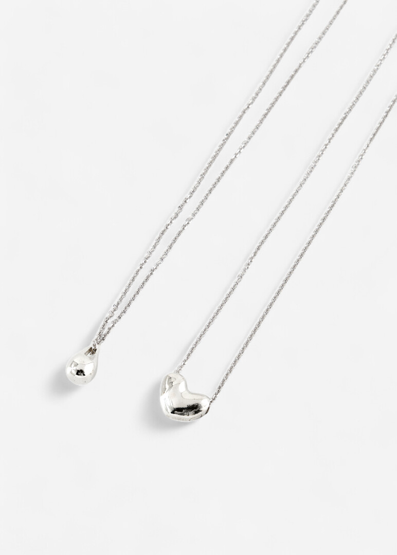 Silver necklace "Heart + Drop"