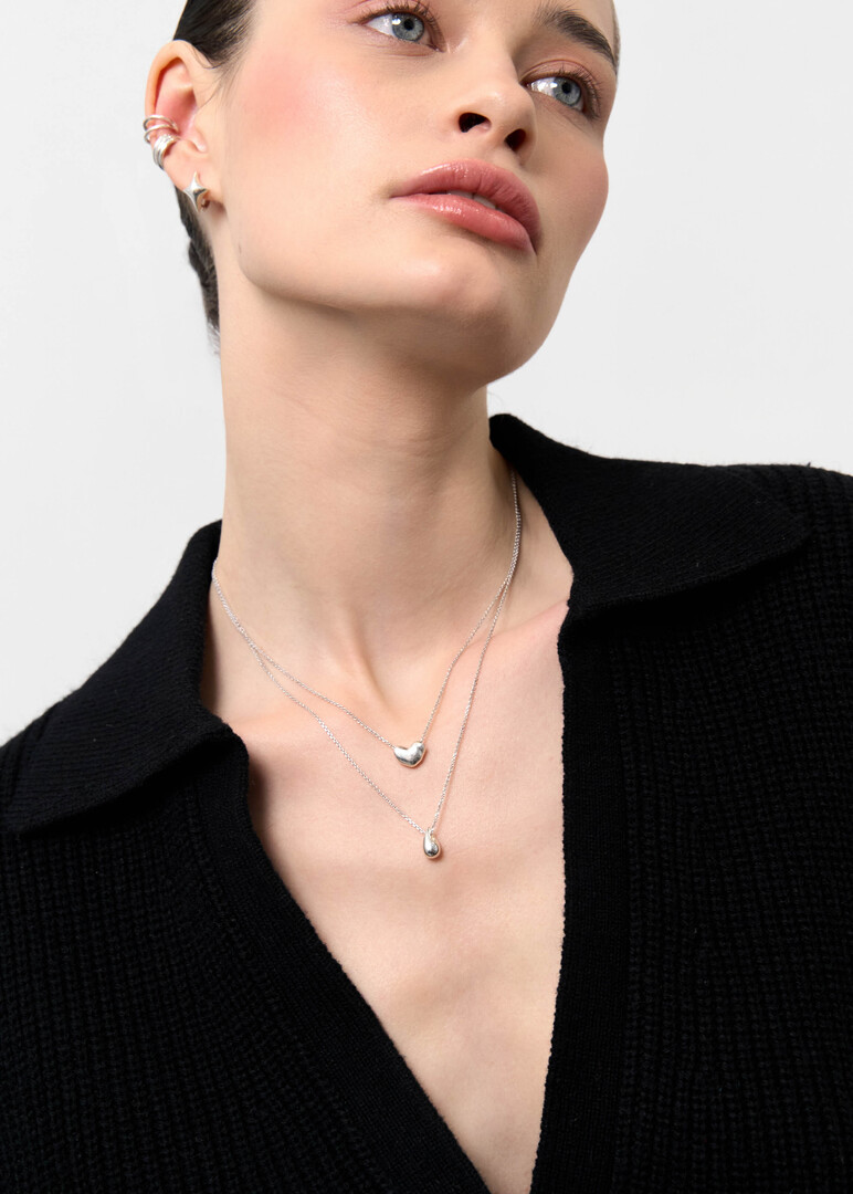 Silver necklace "Heart + Drop"