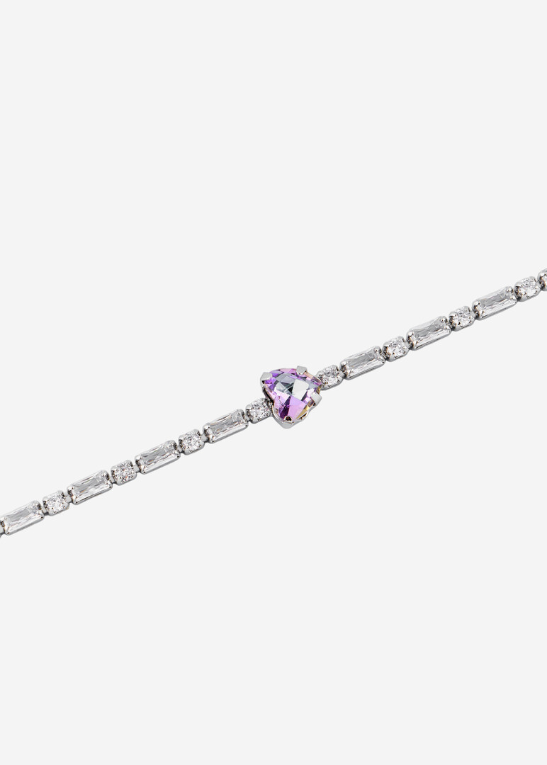 silver-tone bracelet with a rainbow heart