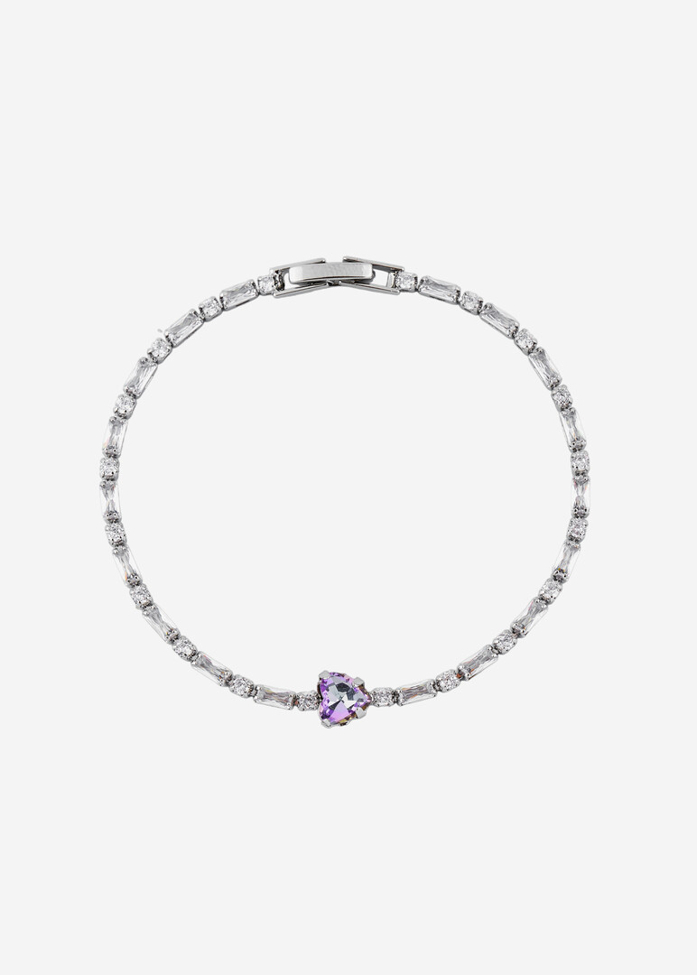 silver-tone bracelet with a rainbow heart