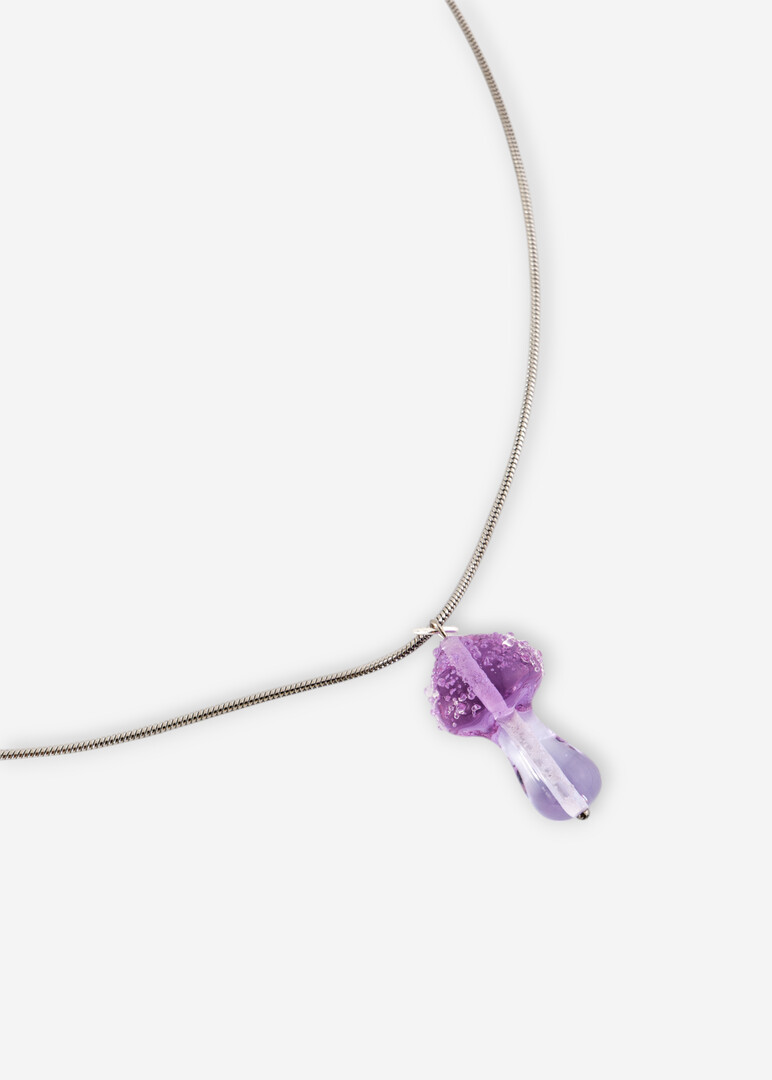 Necklace with pendant made of glass Magic Fungi "Lilac"