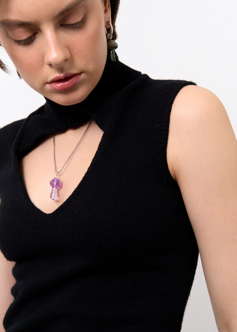 Necklace with pendant made of glass Magic Fungi "Lilac"
