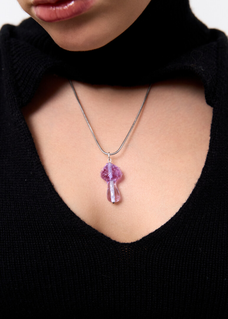 Necklace with pendant made of glass Magic Fungi "Lilac"