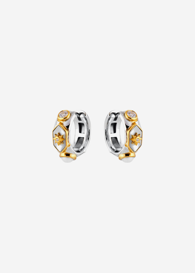 bicolor silver earrings with cubic zirconia