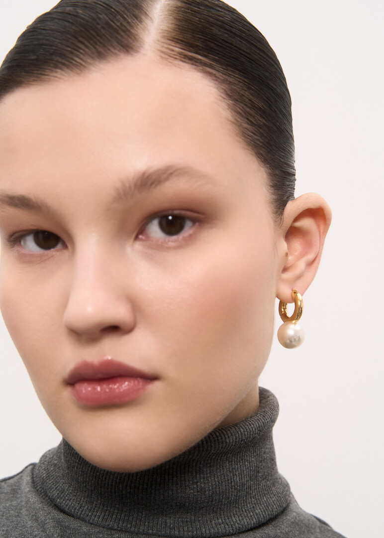 gold Hoop earrings with pearl balls