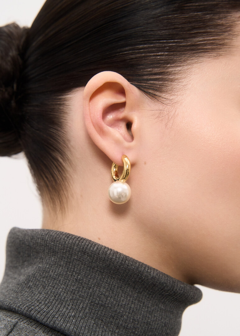 gold Hoop earrings with pearl balls