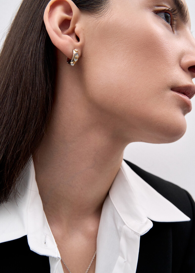 bicolor silver earrings with cubic zirconia