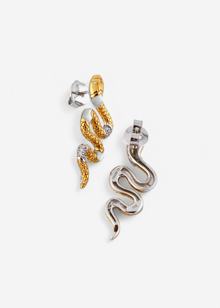 bicolor silver snake earrings