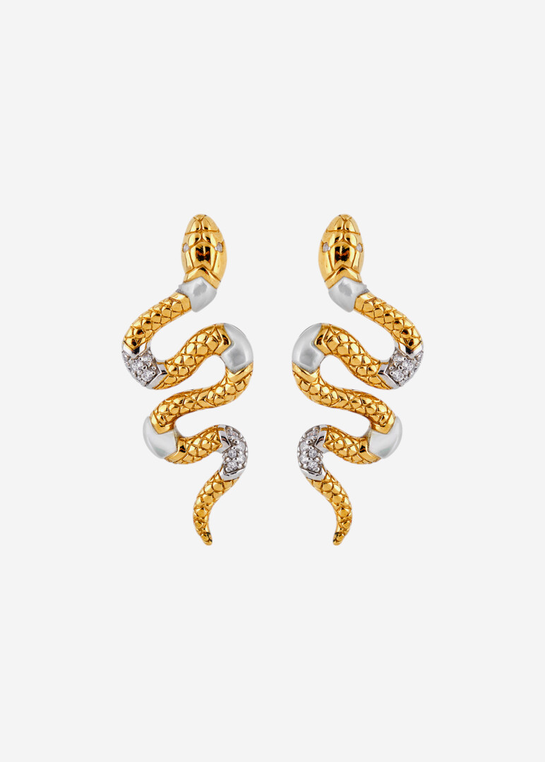 bicolor silver snake earrings