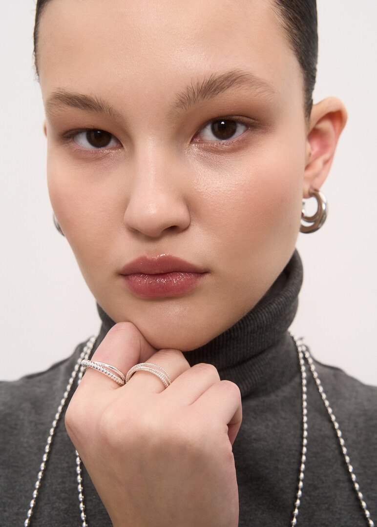 gold-plated multi-layered thin ring with textur