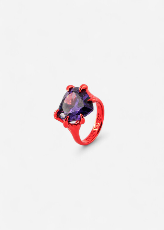 Кольца с крупной вставкой Dzhanelli Jewellery Фиолетовое кольцо из серебра с фианитом «Сердце в когтях», коллекция ROCK