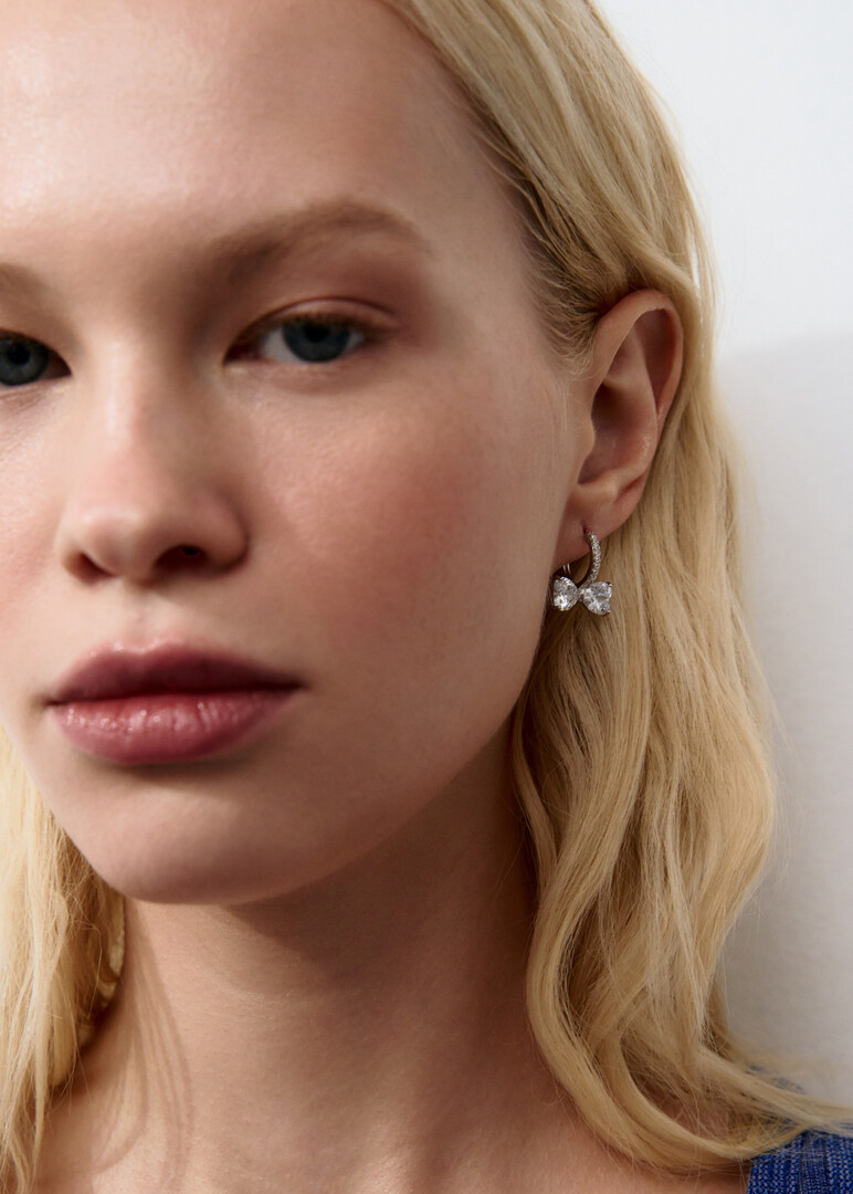 silver-tone crystal bow earrings