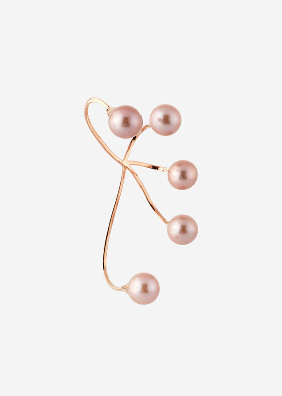 Жесткие браслеты Adelya Jewellery Кафф на руку из розового золота с культивированным жемчугом