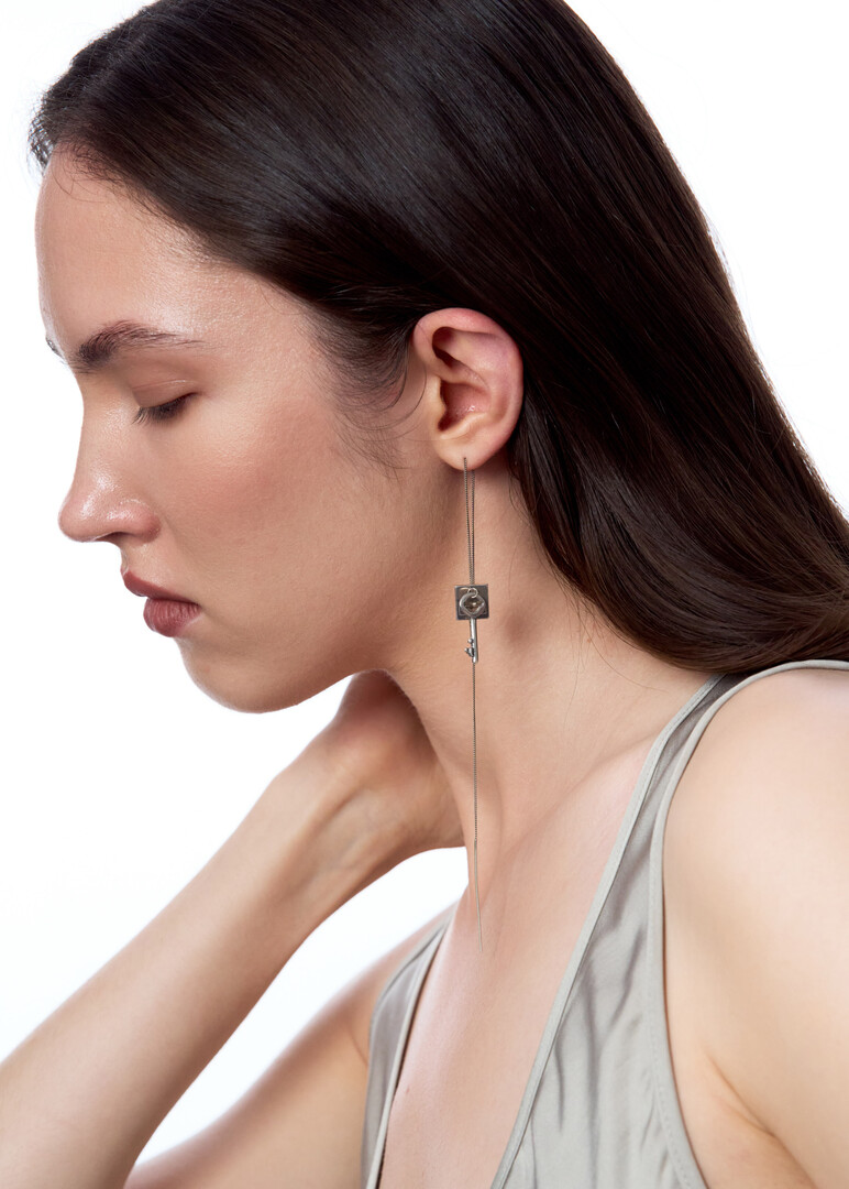 silver key single earring