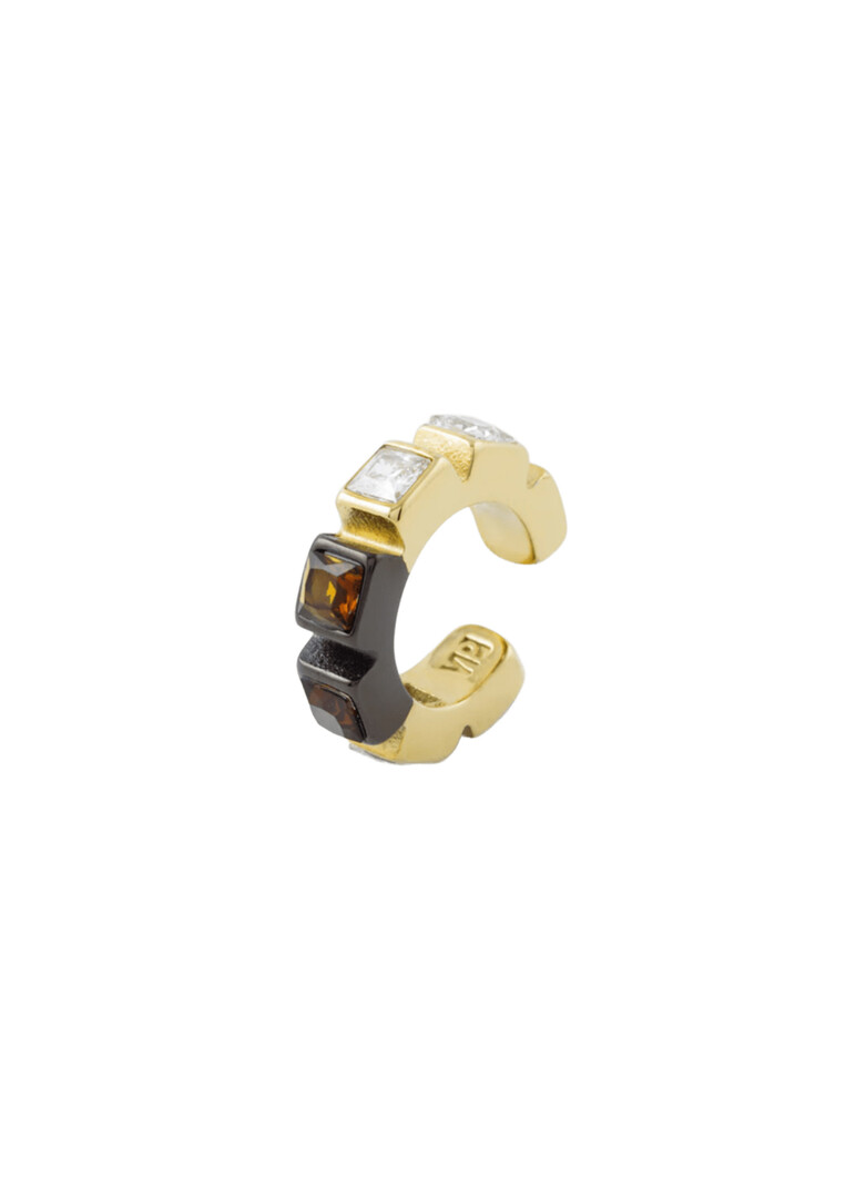 Black and gold-tone cuff with white and brown crystals