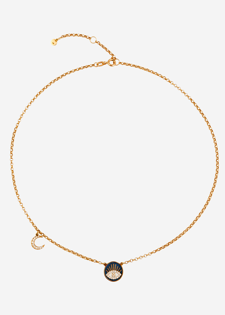 Gold necklace with enamel and diamond pendant
