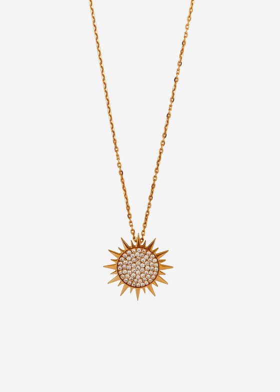 gold necklace with diamond sun pendant