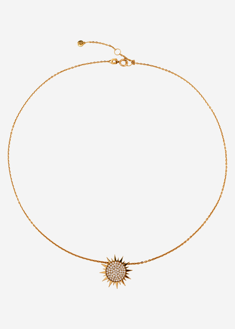 gold necklace with diamond sun pendant