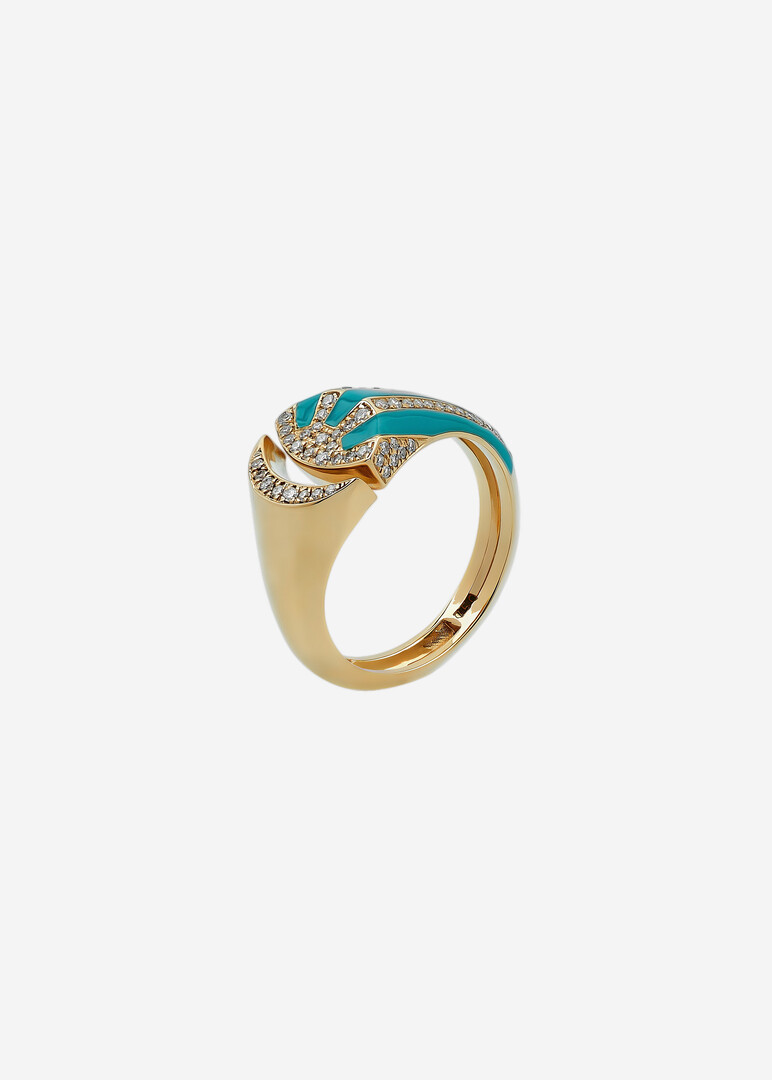 Open Gold Ring with Tourmaline and Diamonds