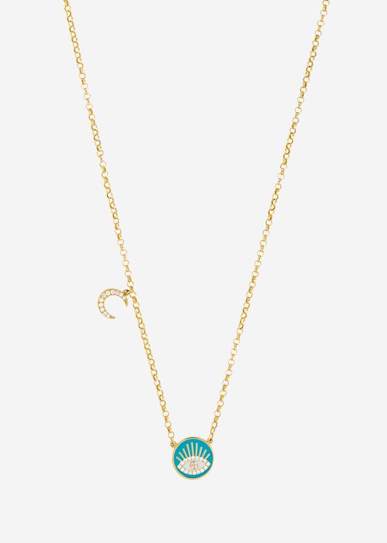 gold necklace with turquoise and diamond pendant