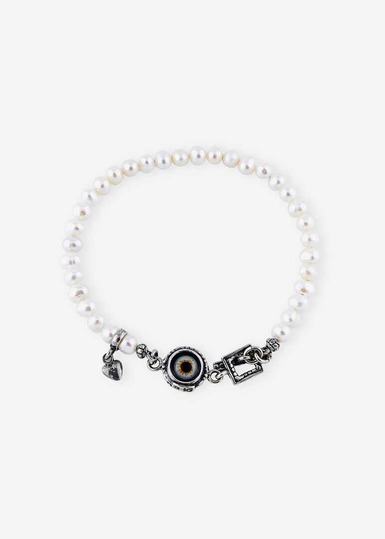 silver pearl and blue eye bracelet