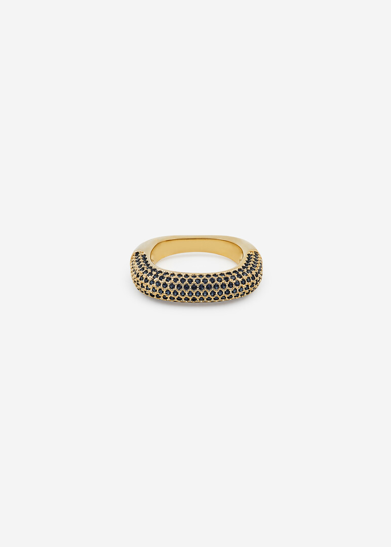 gold-plated square ring with blue crystals