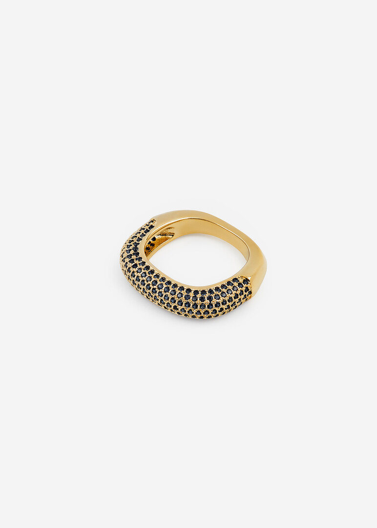 gold-plated square ring with blue crystals