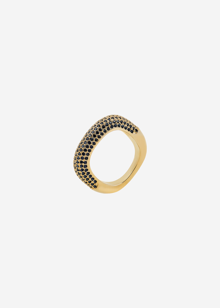 gold-plated square ring with blue crystals