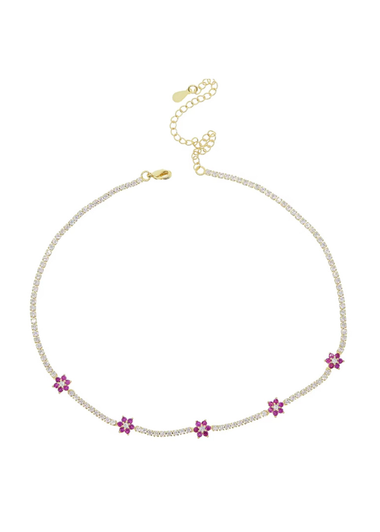 Gold-Plated Flower Tennis Necklace