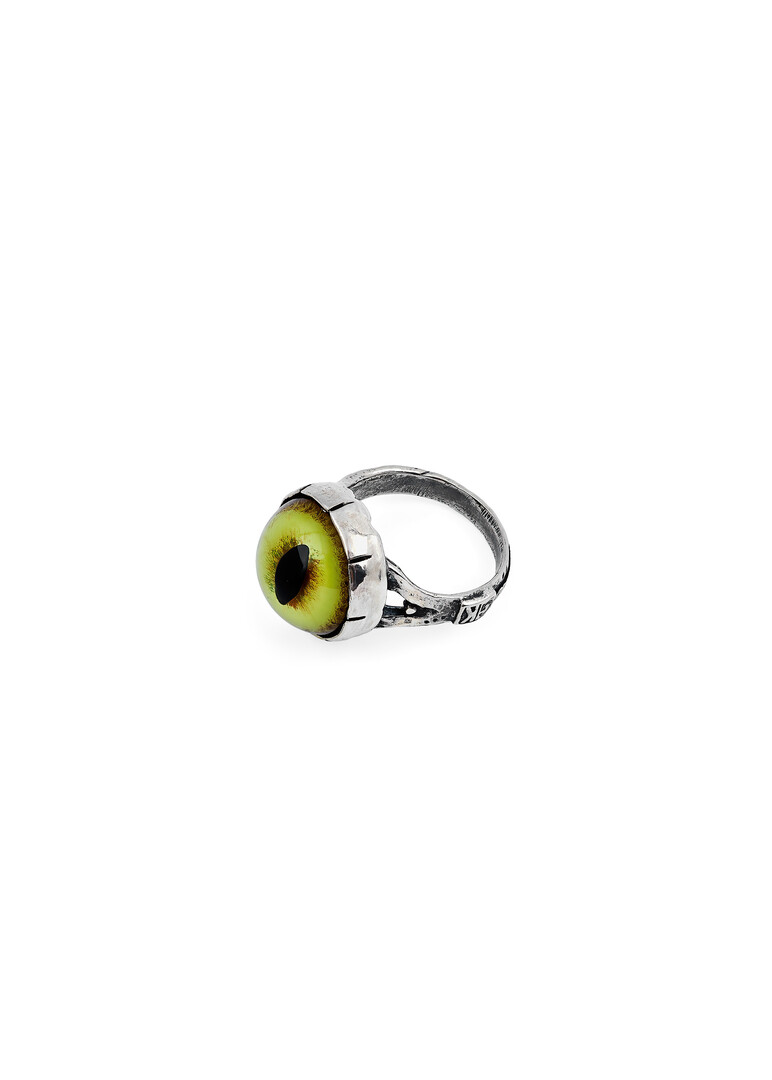 Silver Three-Dimensional Yellow Eye Ring