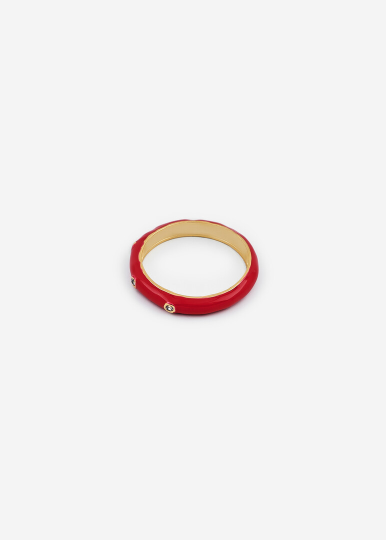 gold-plated red enamel ring with crystals