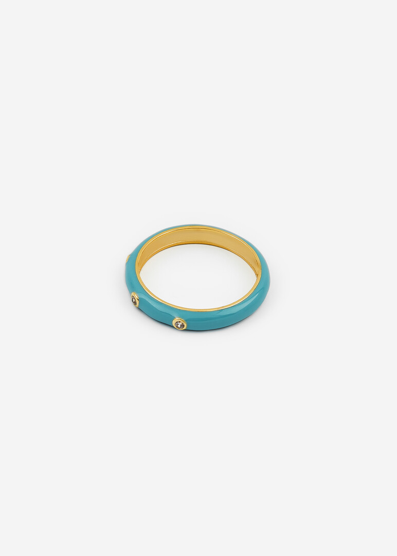 gold-plated aquamarine enamel ring with crystals
