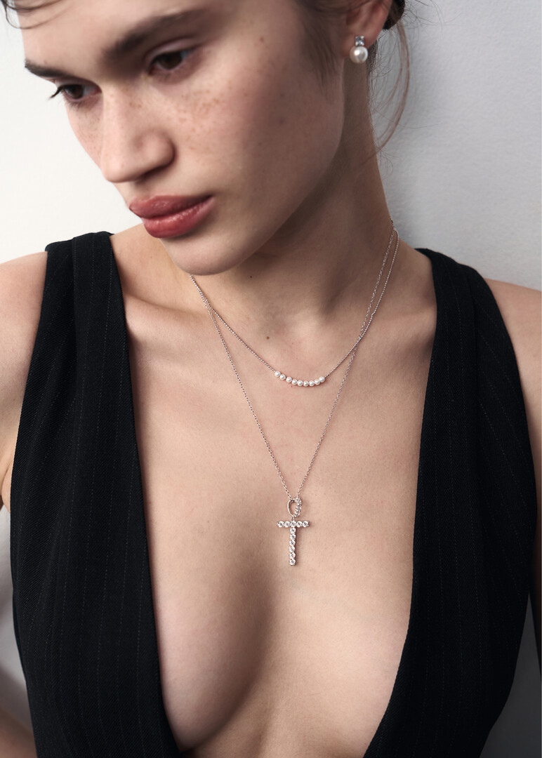silver pearl-imitation necklace INFINITE WHITE