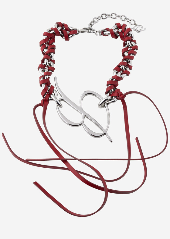 Чокеры BLUMARINE Колье чокер LOGO B с красными кожаными лентами