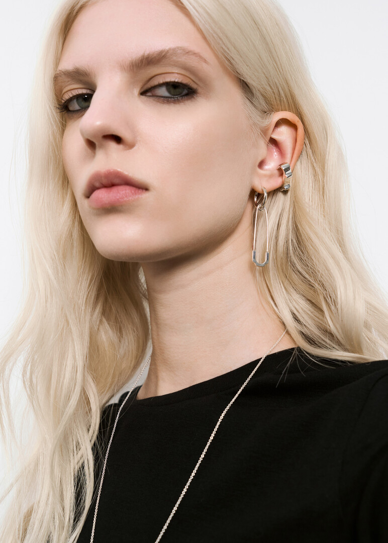 моносерьга из серебра classic + pin