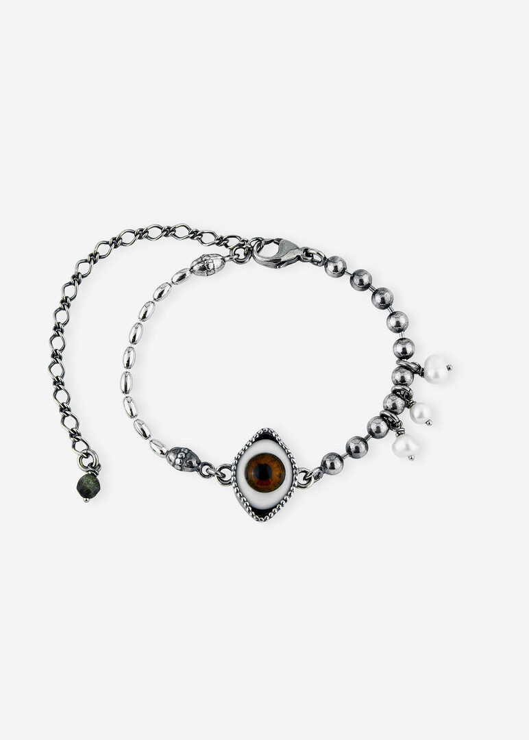 silver brown eye chain bracelet