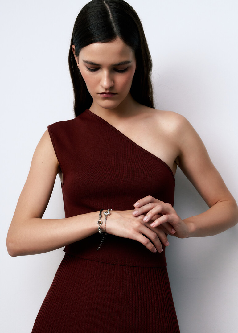 silver brown eye chain bracelet