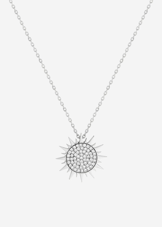 white gold necklace with diamond sun pendant