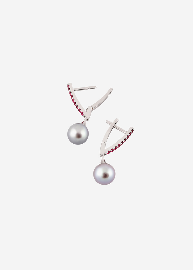 white gold-plated pearl and spinel earrings