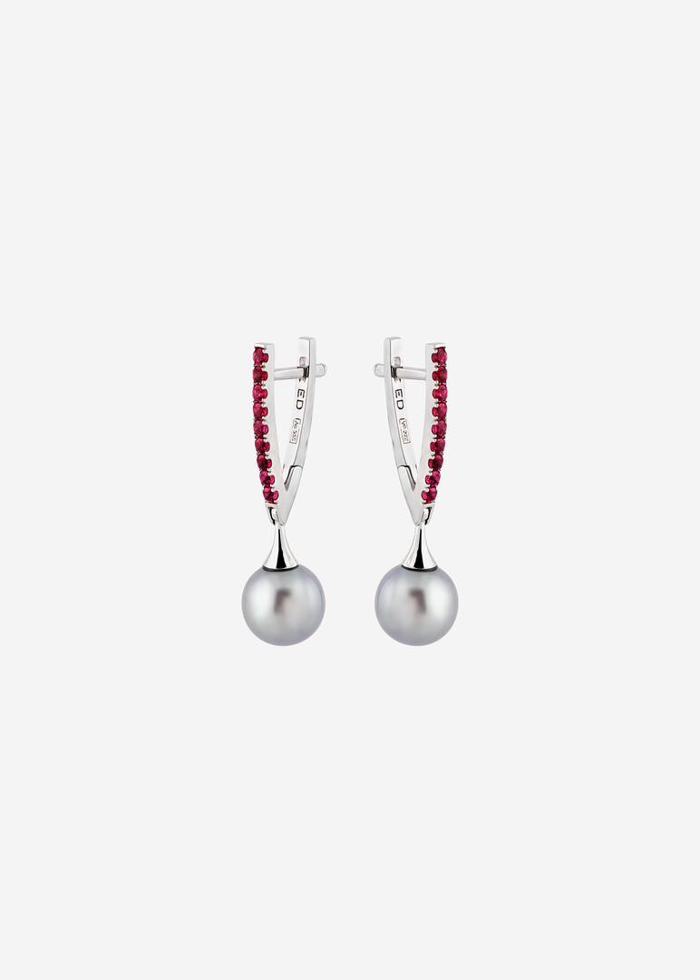 white gold-plated pearl and spinel earrings