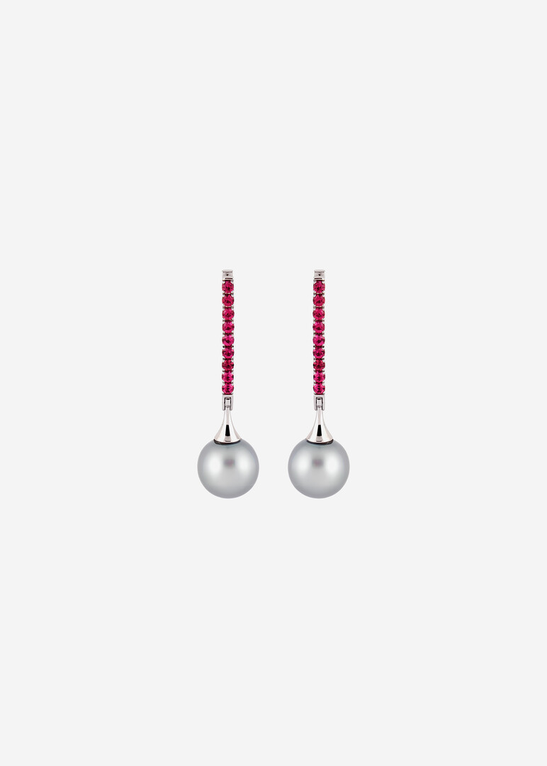 white gold-plated pearl and spinel earrings