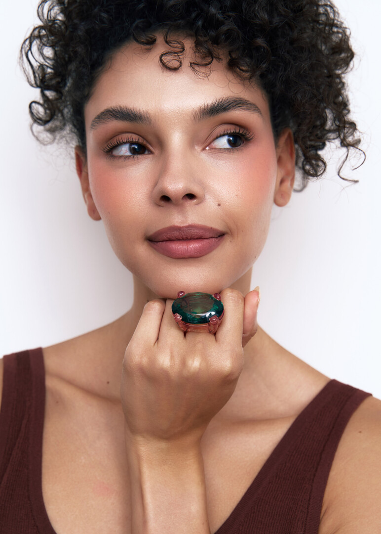 Ring with a Green Crystal