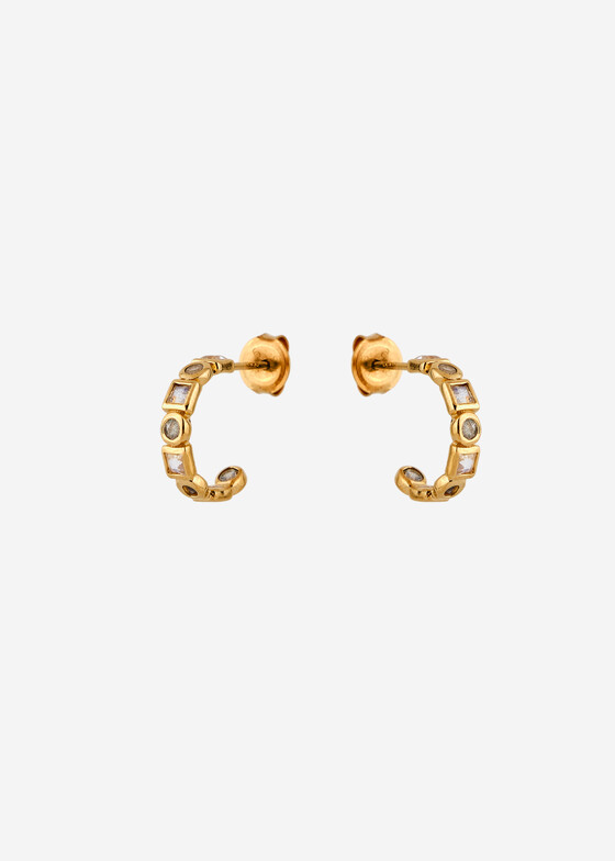 Серьги-кольца Wisteria Gems Позолоченные серьги из серебра с лабрадоритом и лунным камнем